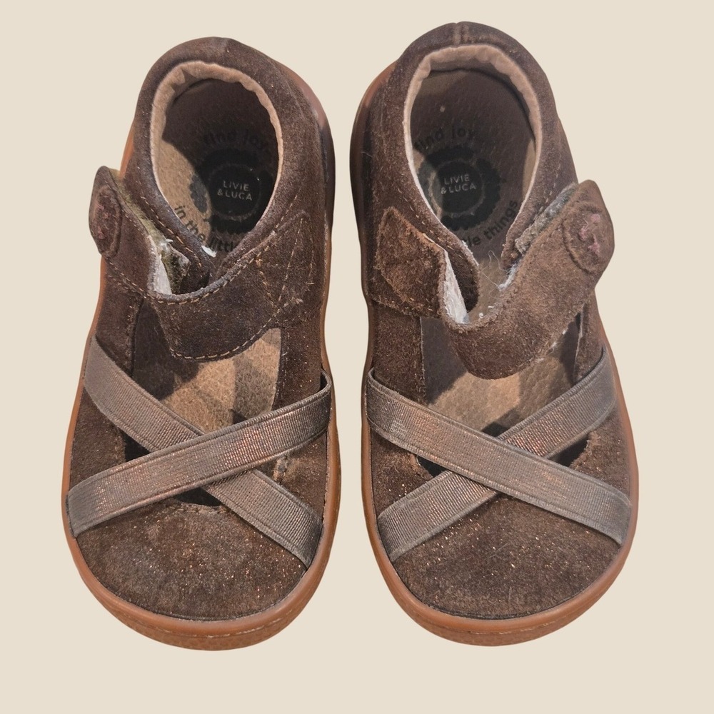 Livie & Luca Toddler Girls Brown Suede Criss Cross Mary Jane Shoes Size 7M